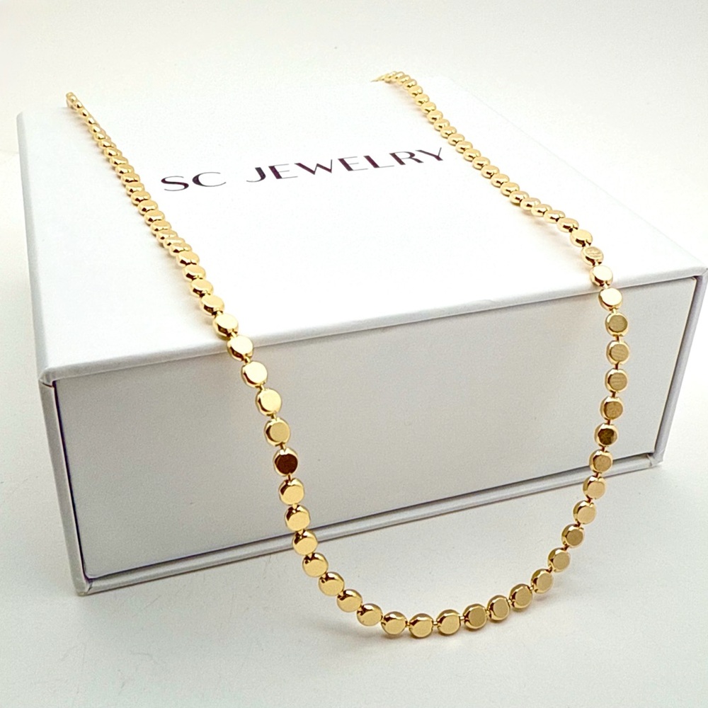 Flat Bead Sequin Chain Layering Choker | Waterproof 14K Gold Plated Necklace - Picture 8 of 13